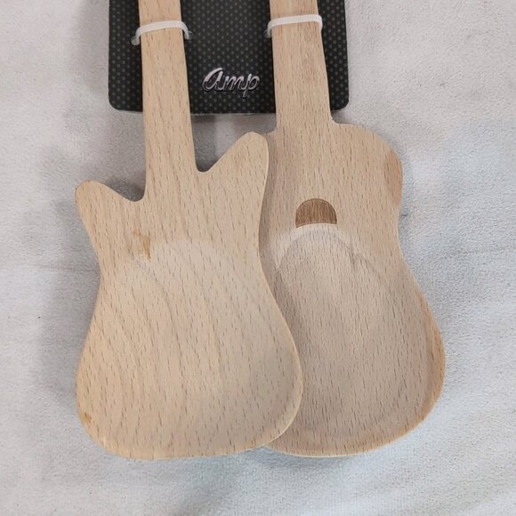 Kikkerland NEW Rockin' Spoons 2 Wood Guitars Beechwood Bartjan de Bruijn Cooking - Picture 2 of 7